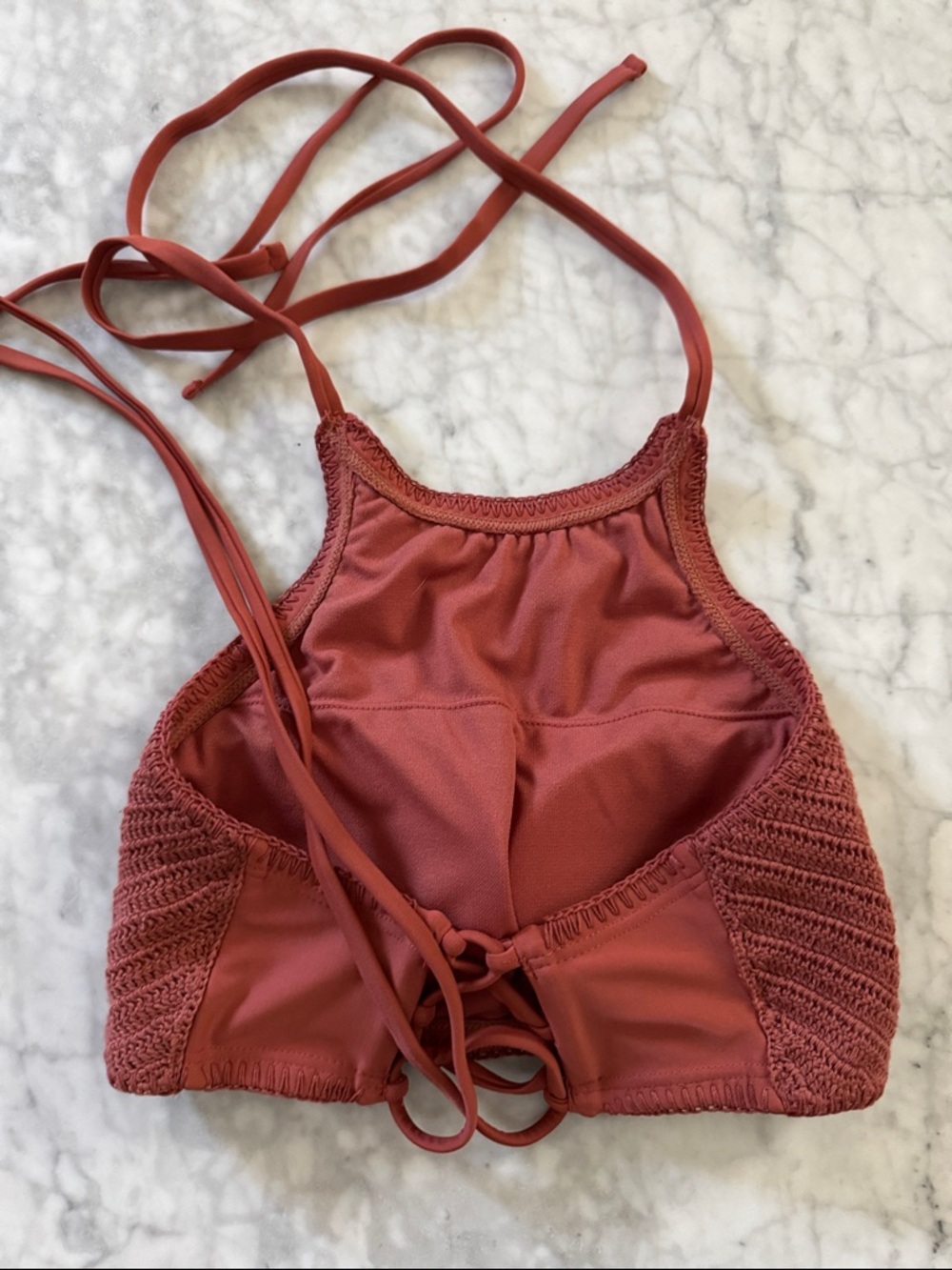 Target Xhilaration Crochet Halter Bralette bikini top in Rust Large - Picture 2 of 3